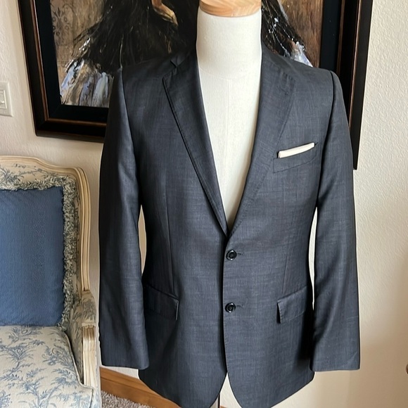 Saks Ermenegildo Zegna Gray Plaid Blazer Size 40R 85% Wool 15% Silk